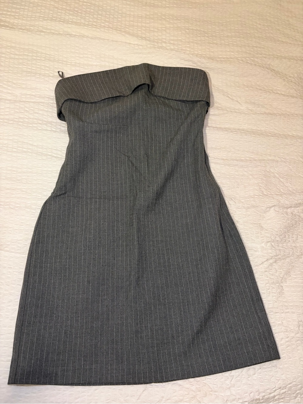 Zara Strapless Pinstripe Dress in Charcoal Gray